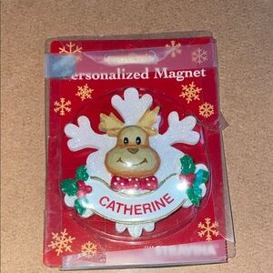 Personalized Reindeer Magnet with Snowflake Design